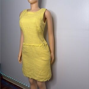 Calvin Klein yellow sleeveless tweed sheath mini round neck dress size 10